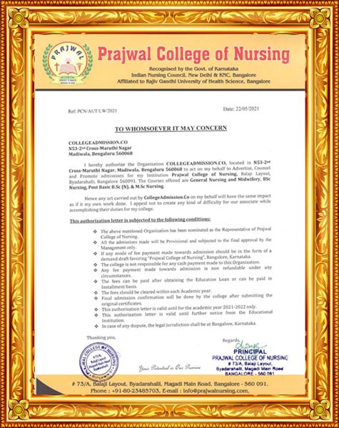 Prajwal College of Nursing Bangalore Awards and Authorization
